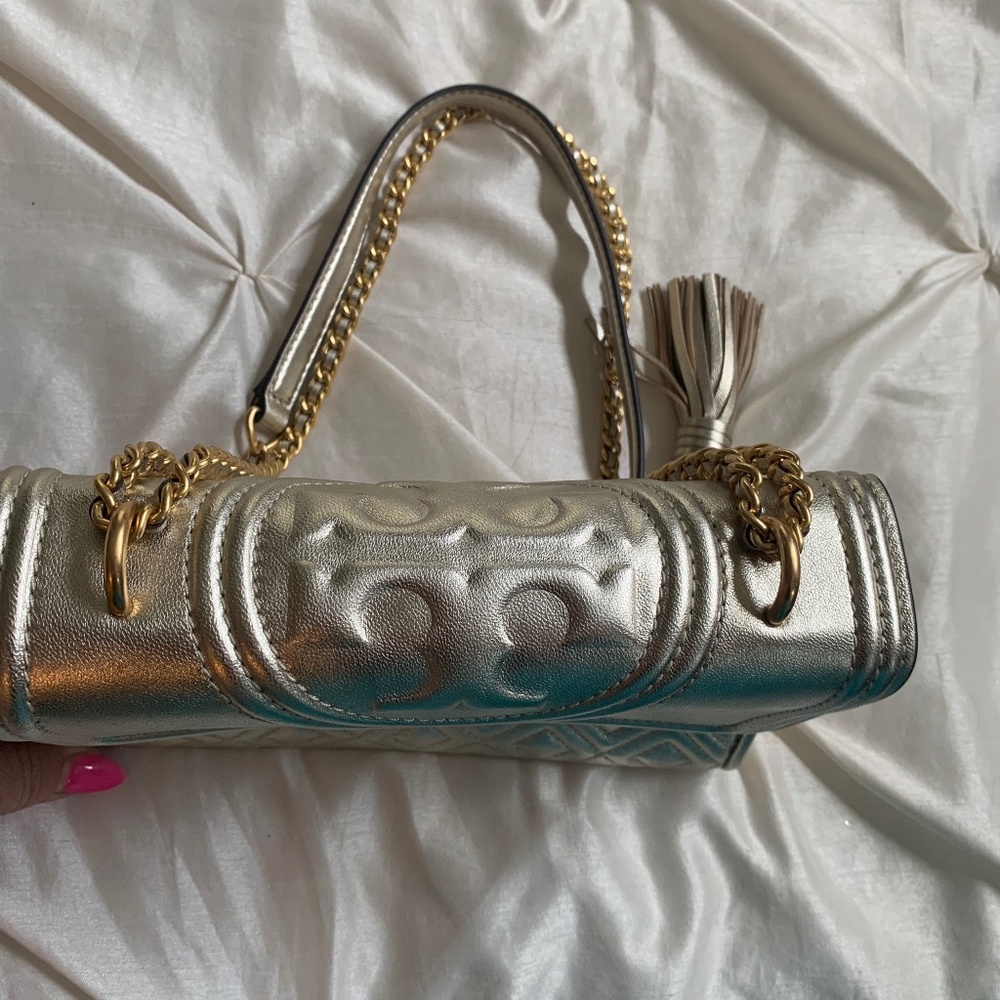Tory Burch Gold Small Fleming Leather Handbag